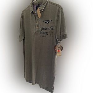 Hard Rock Men's Guitar Company Military Polo Olive Green PRAGUE Size L - NWT